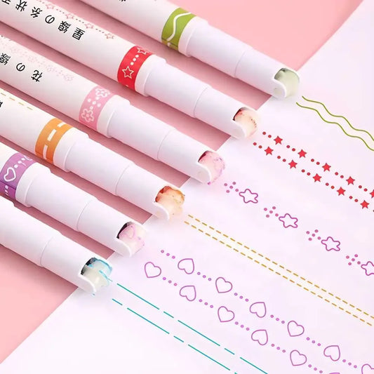 6-piece curve pattern highlighter pen set