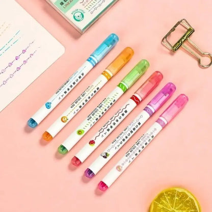 6-piece curve pattern highlighter pen set