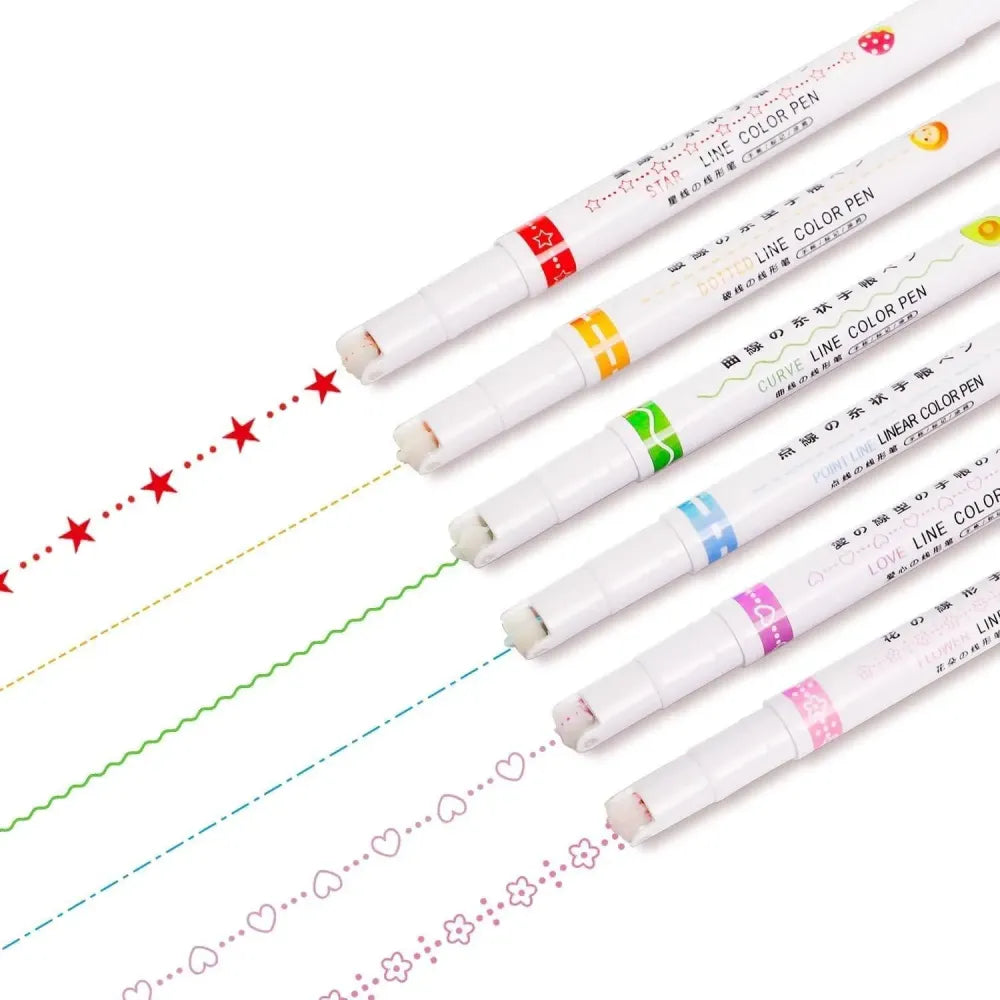 6-piece curve pattern highlighter pen set