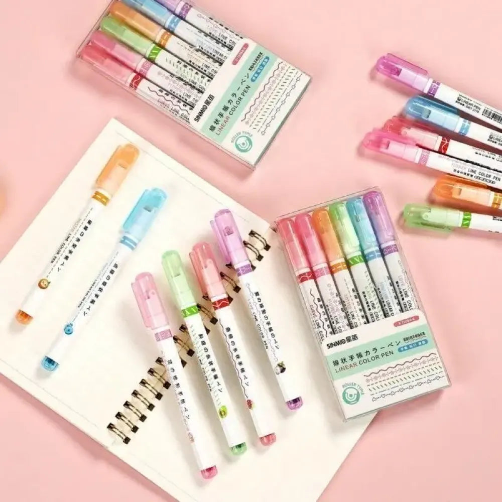 6-piece curve pattern highlighter pen set