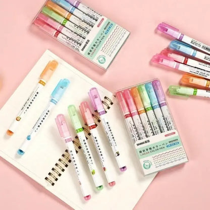 6-piece curve pattern highlighter pen set