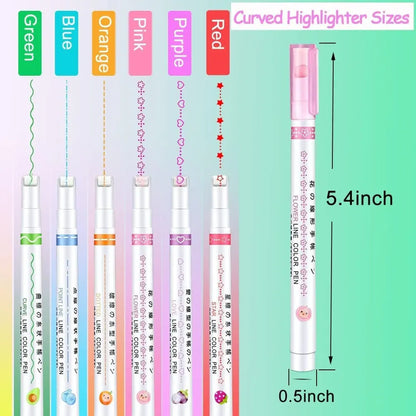 6-piece curve pattern highlighter pen set