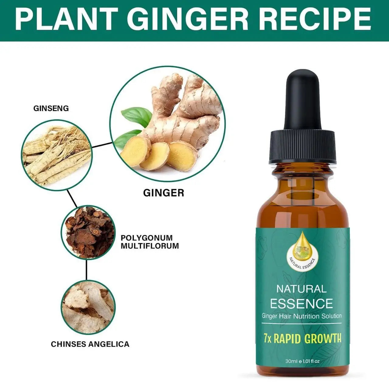Natural essence ginger hair nutrition solution 7* rapid growth 30ml