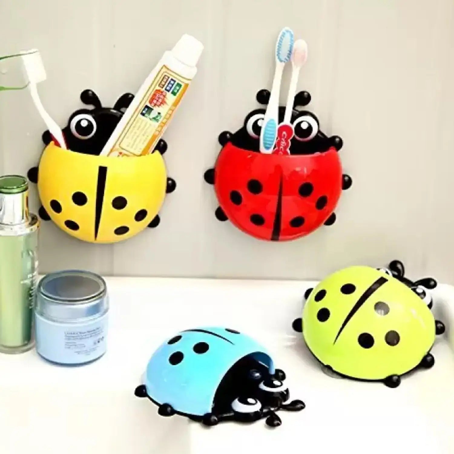Ladybug toothbrush holder with suction