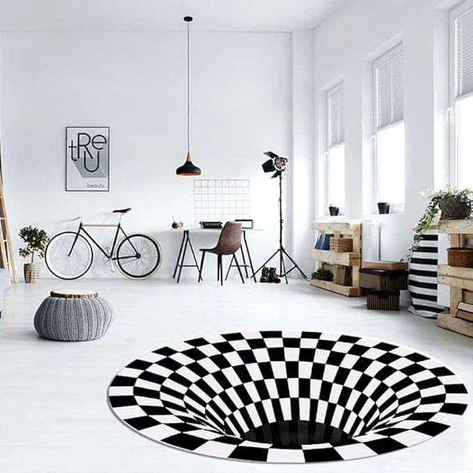 3d round black & white check carpet
