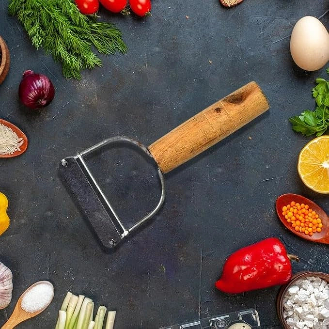 Wooden handle vegetable peeler