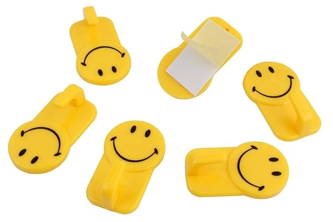 Self-adhesive smiley face hooks