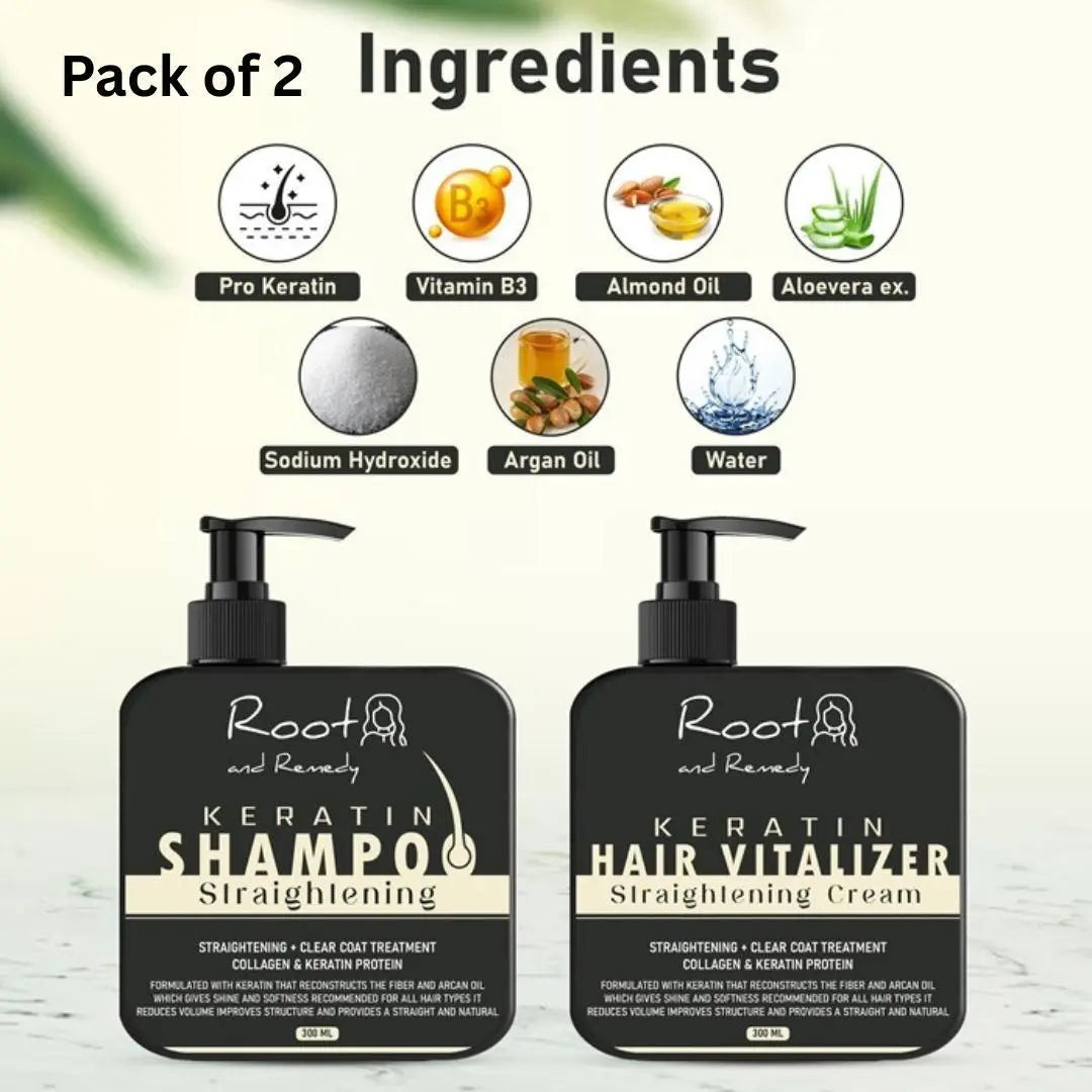 Herbal Pro Hair Straightening Shampoo & Keratin Cream – 300ml Each