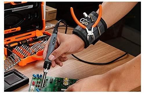 Magnetic wrist band for holding small metal accessories & tools