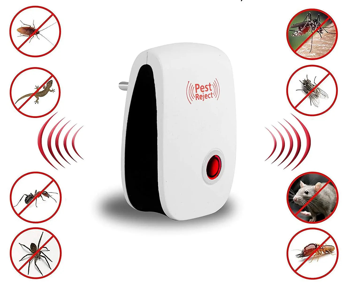 Ultrasonic pest repeller machine for mosquito rats cockroach home plug in electric repellent control reject aid (red)