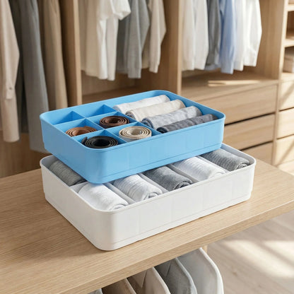 Multi-function Desktop Drawer Storage Box 10 Grid Underwear Socks Box (2 Pc Set)