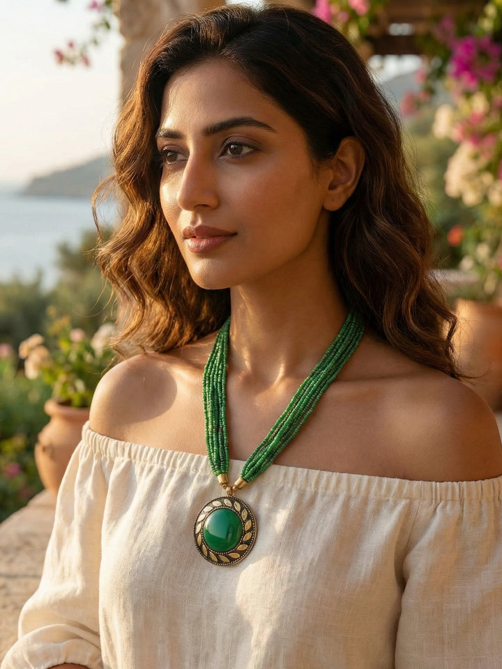 Oxidised Green Beaded Necklace