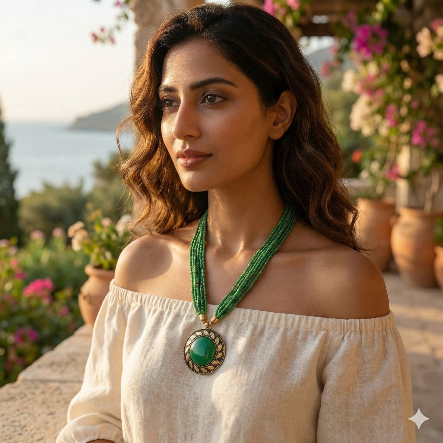 Oxidised Green Beaded Necklace