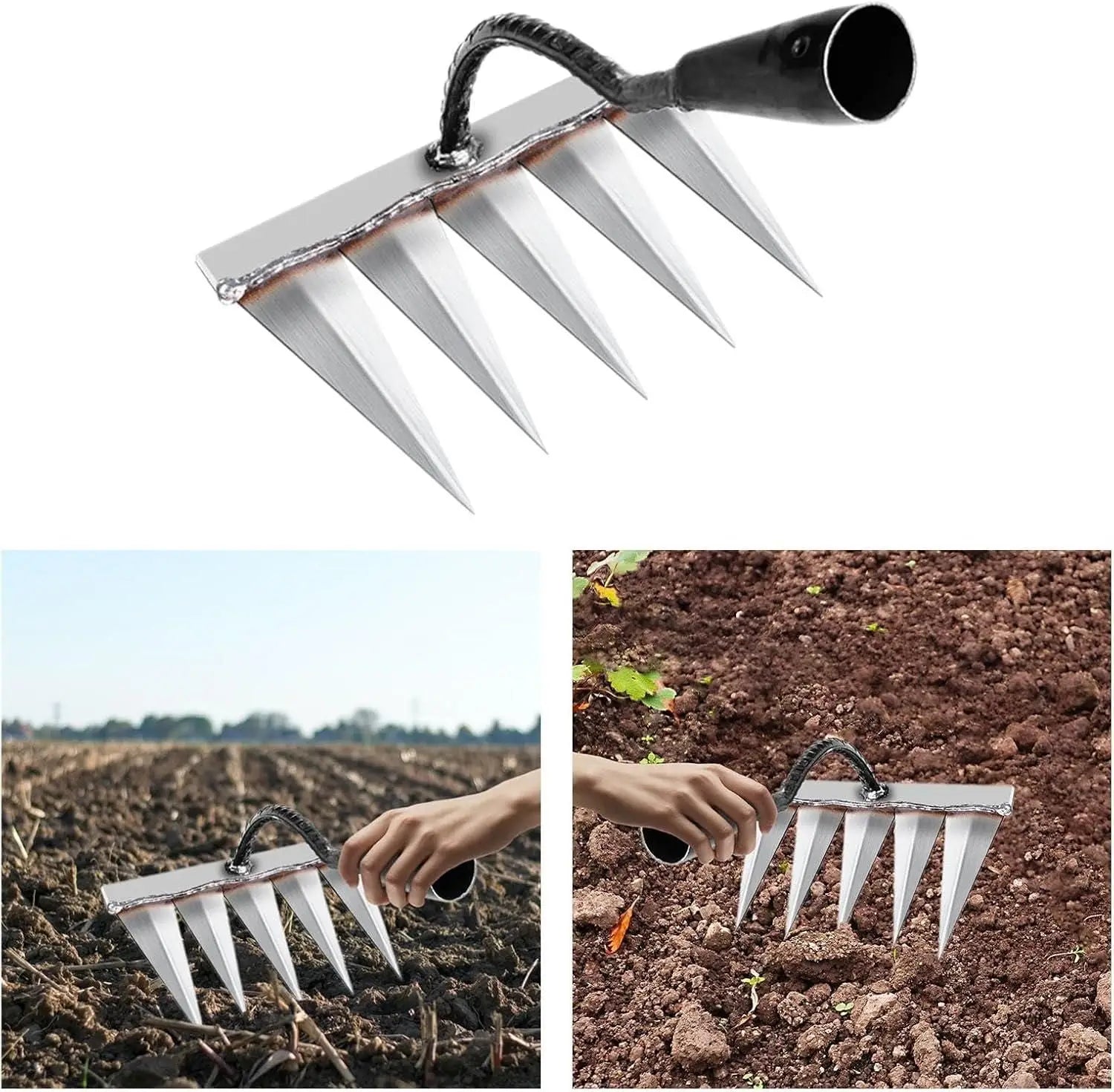 5 teeth steel nail rake
