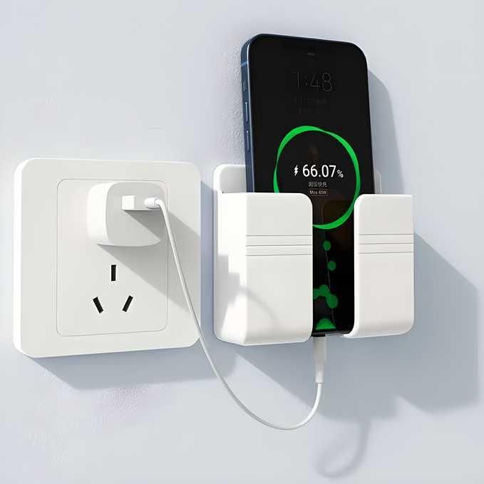 Wall mounted mobile holder with adhesive strips& charging