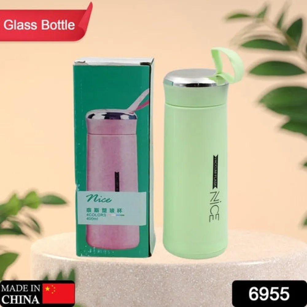 6955 outdoor sport water bottle 400ml leak proof bpa-free for travel cold and hot glass with daily intake gym children