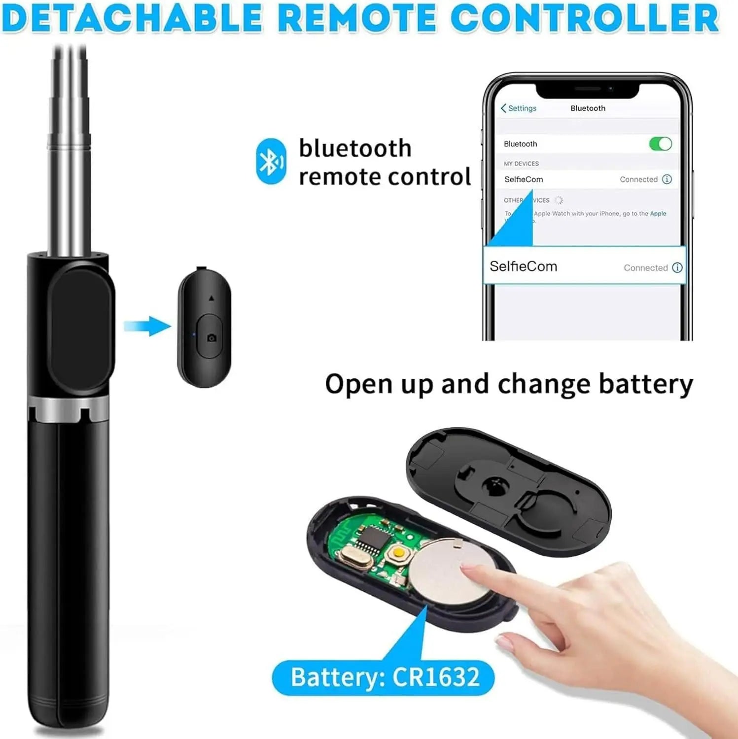 Extendable flash 3-in-1 selfie stick tripod with bluetooth remote