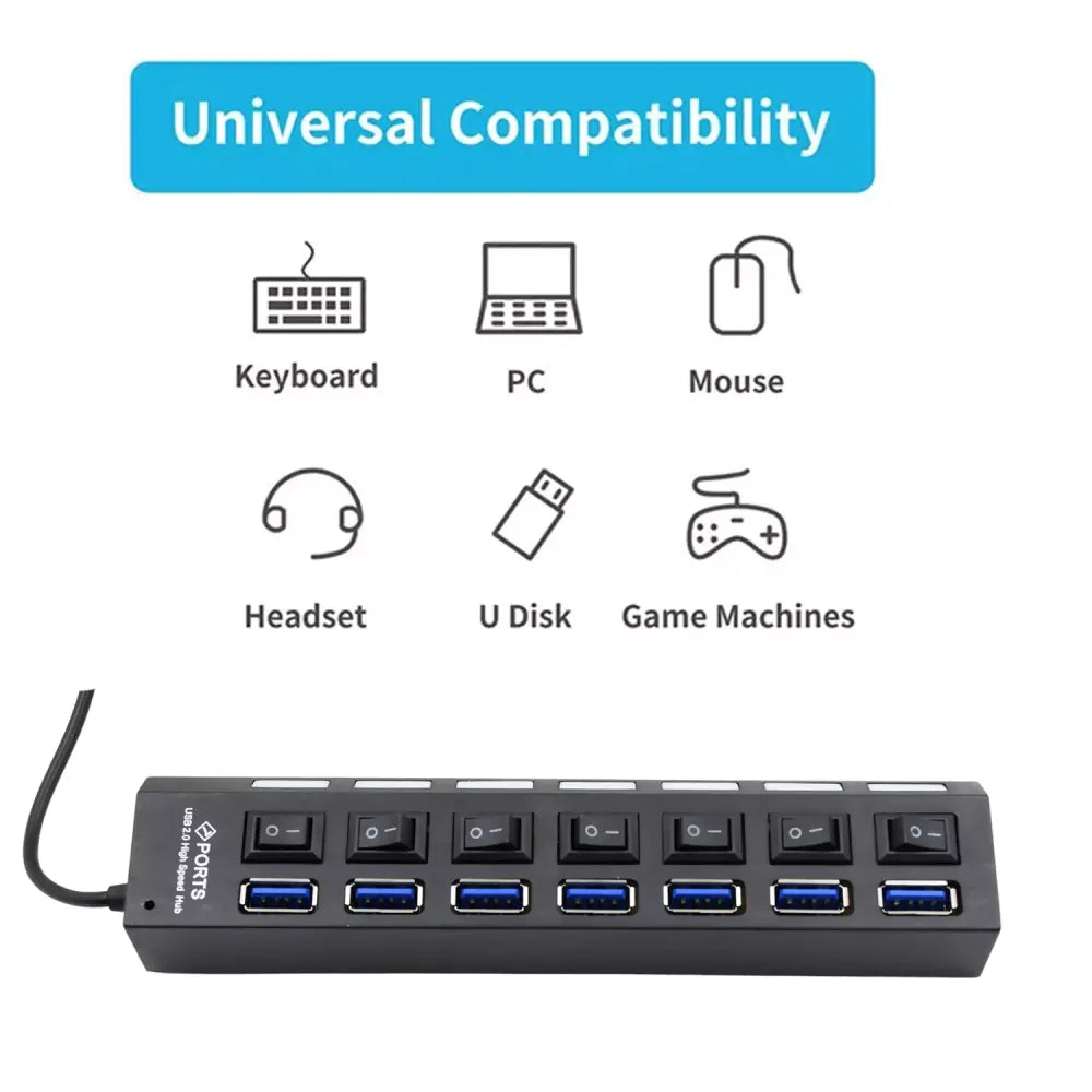 7-port usb hub with switches