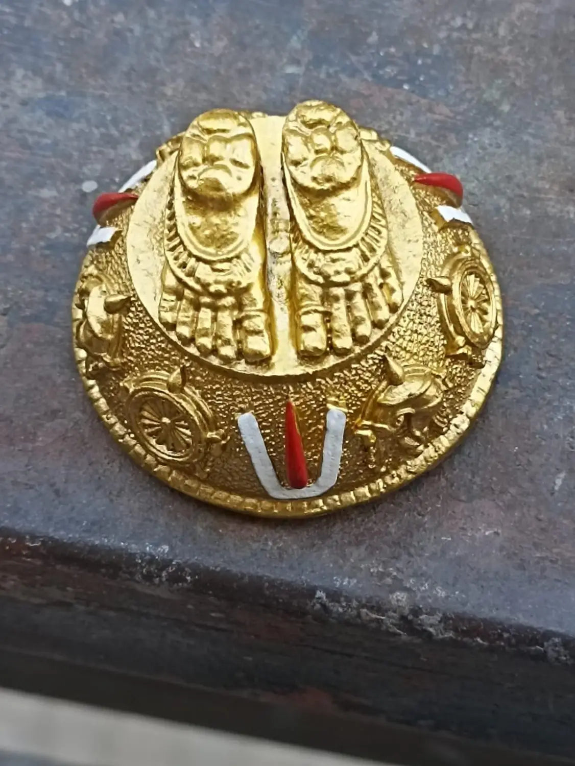 Gold plated antique lord balaji charan paduka