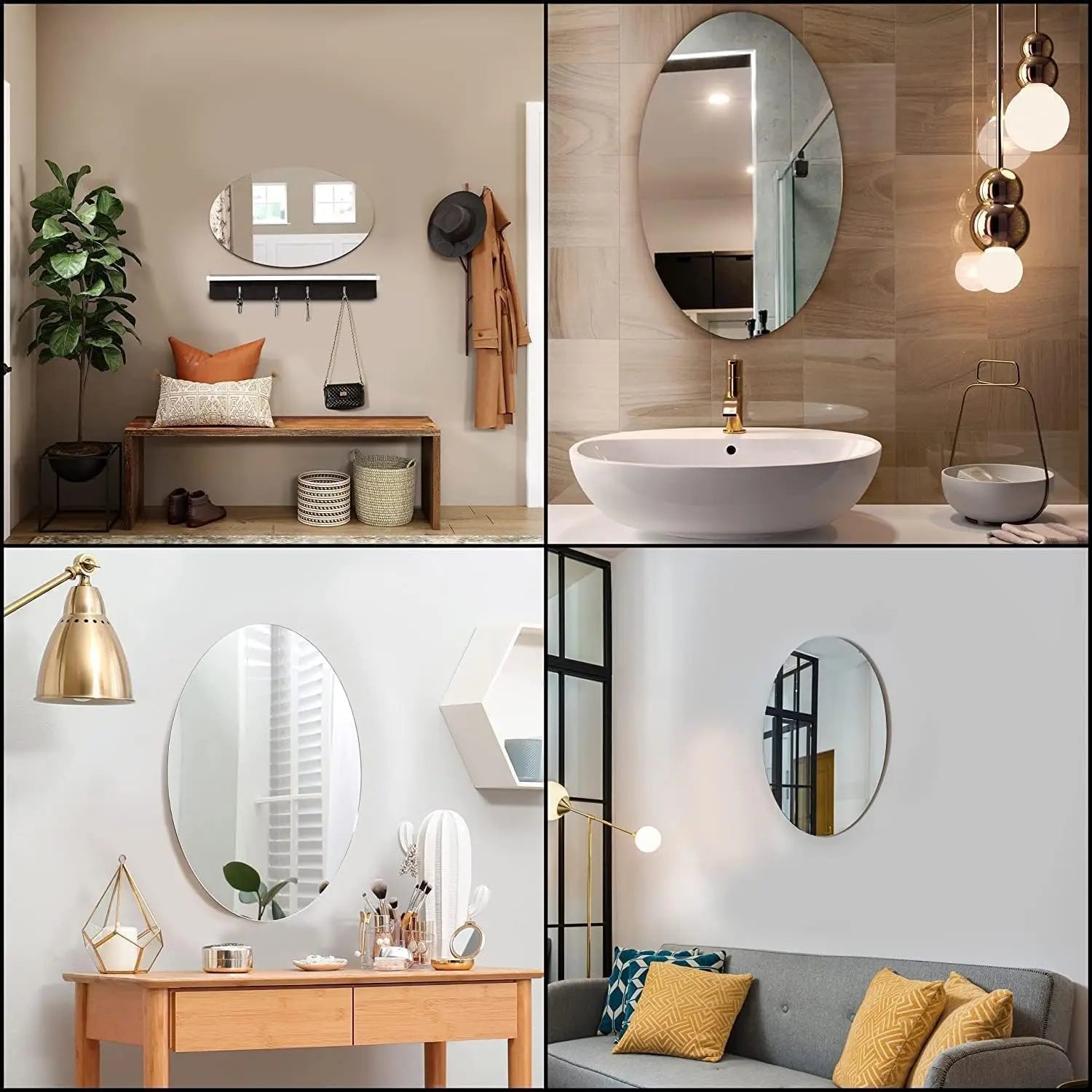 Combo of oval shape & square mirror (pack 2)