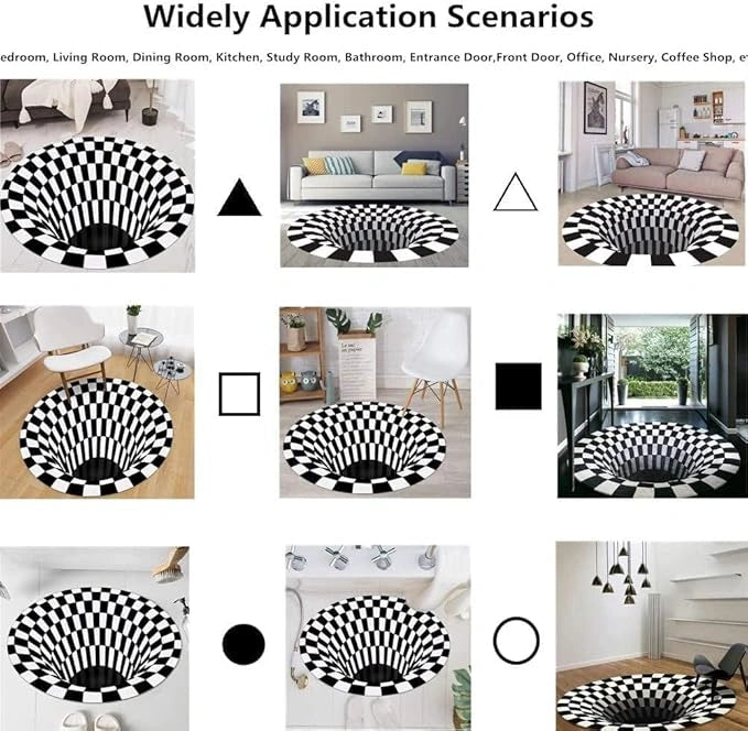 3d round black & white check carpet
