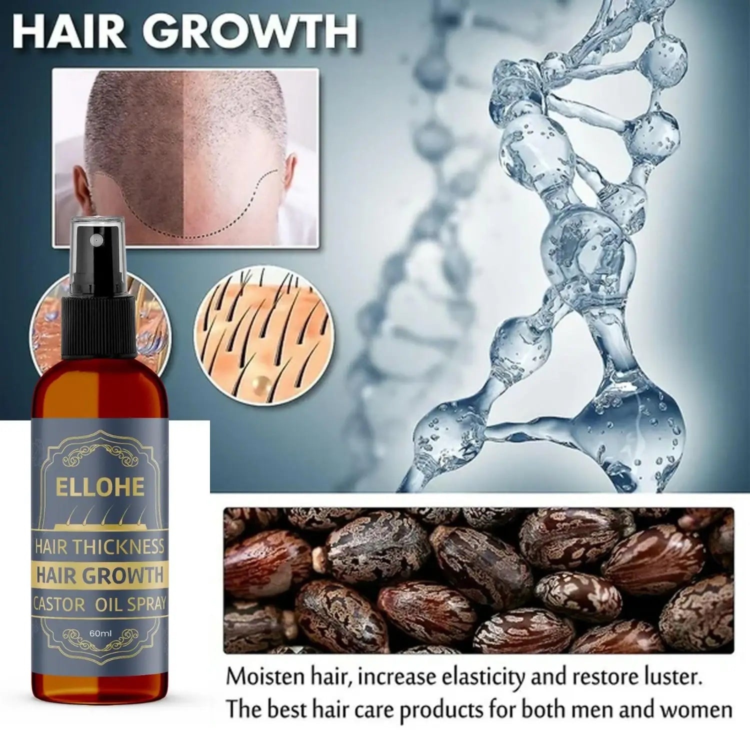 Ellohe hair thickness growth castor oil spray 120ml pack of 2