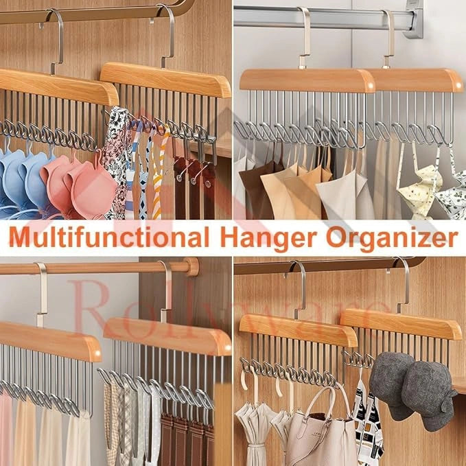 Wooden hanger with metal hooks (pack of 2)