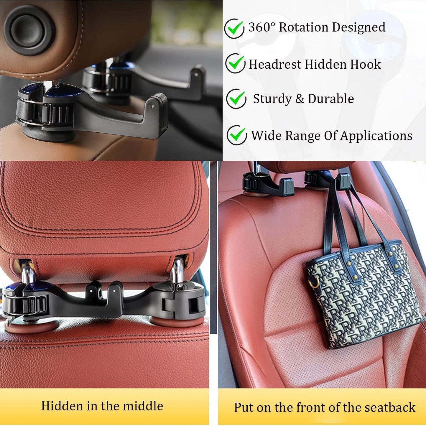 2-in-1 Car Seat Hook & Phone Holder (Pack of 2)