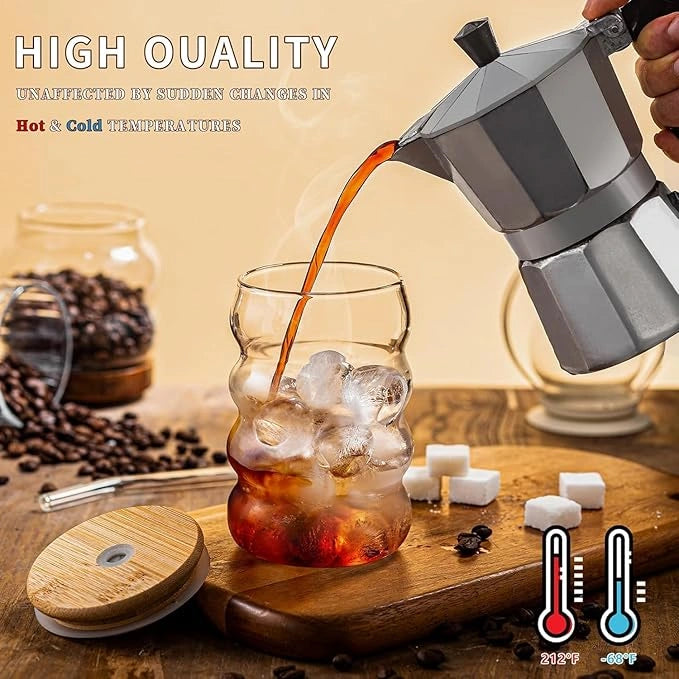 Wave shape glass bottle with wooden cap