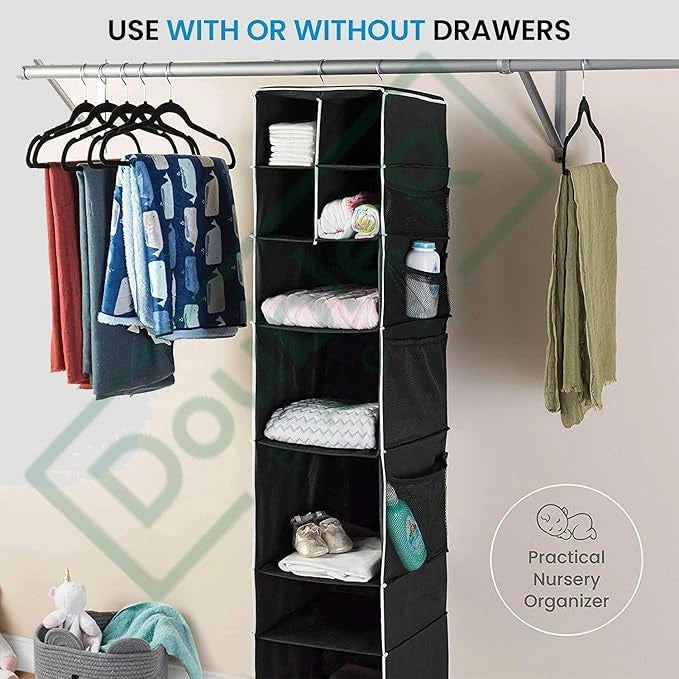 Hanging closet organizer with drawers