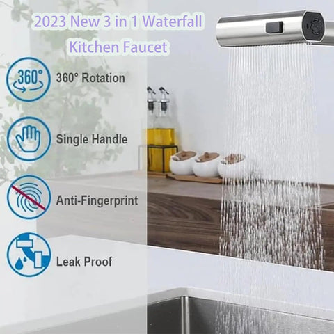 3-in-1 360° waterfall kitchen faucet