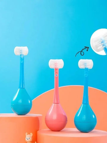 7327 Toddler Toothbrush - Soft Bristle Toothbrush - 3-sided Training Toothbrush With Silicone Head Inverted Cleaning Toothbrush For Aged 2-12 Childrens Cleaning (1 Pc)
