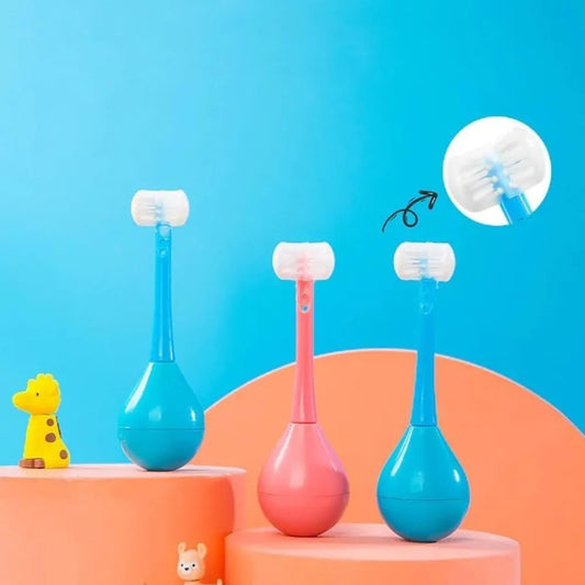 7327 toddler toothbrush - soft bristle - 3-sided training with silicone head inverted cleaning for aged 2-12 childrens
