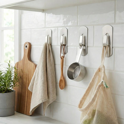 Self- Adhesive Hooks Heavy Duty Wall Hooks Hangers Stainless Steel Waterproof Sticky Hooks For Hanging Robe Coat Towel Kitchen Bathroom And.
