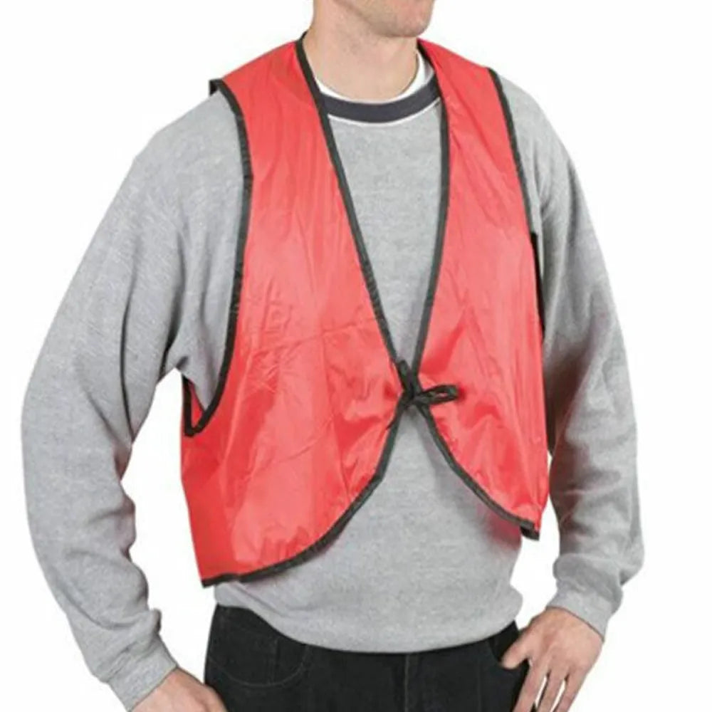 7453 economy safety vest soft vinyl with tie closure for identifying staff and volunteers adult pvc high visibility