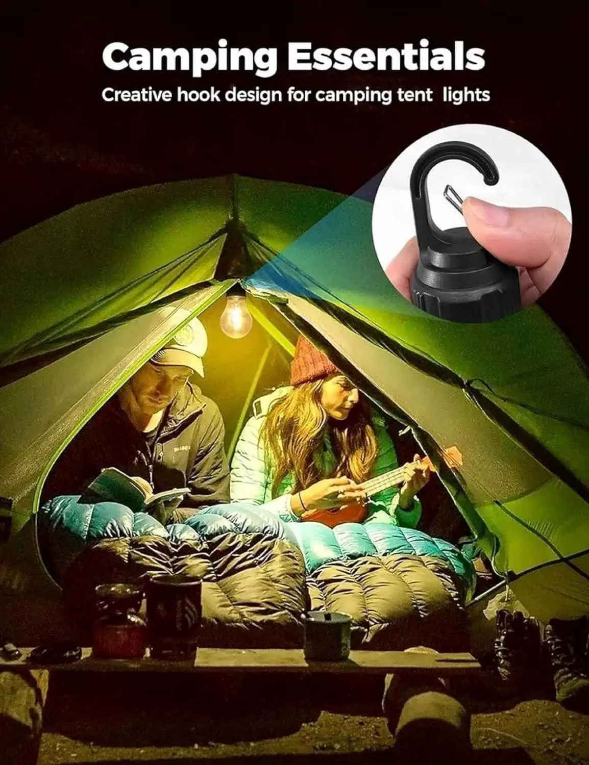 Decorative hanging bulb with 3 modes tent lamp for camping pac of 2