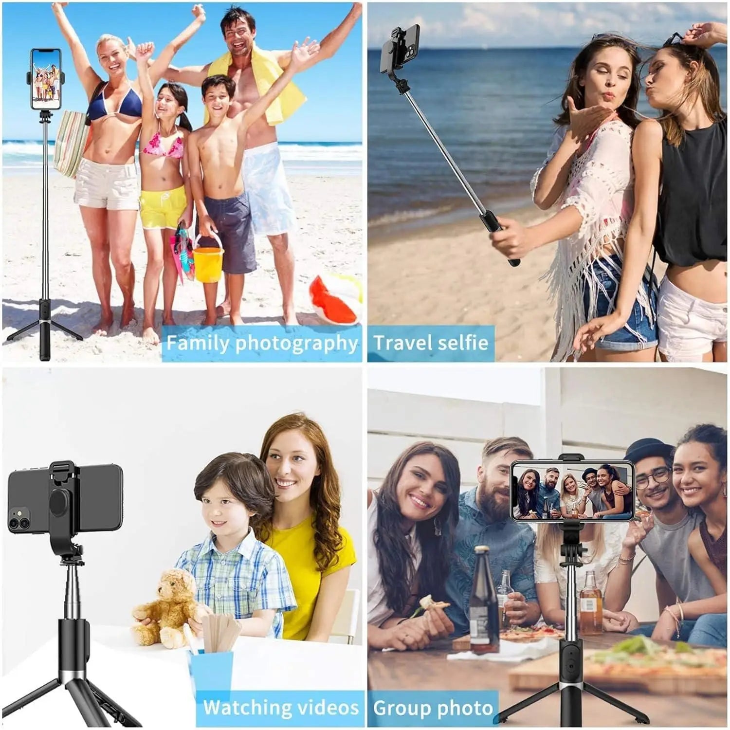 Extendable flash 3-in-1 selfie stick tripod with bluetooth remote