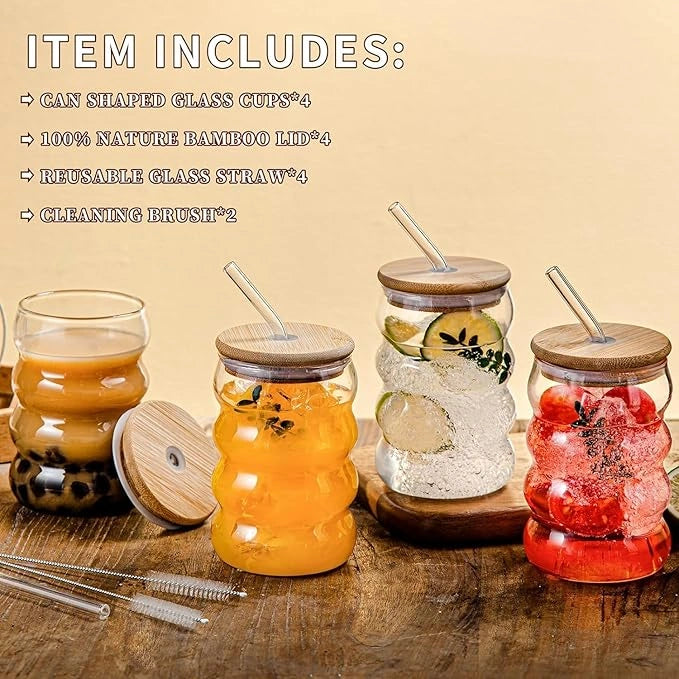 Wave shape glass bottle with wooden cap