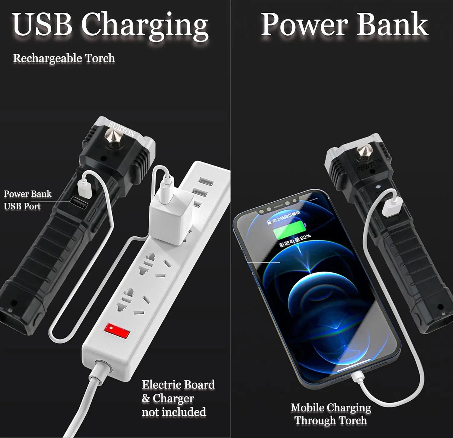 Torch led flashlight with powerbank