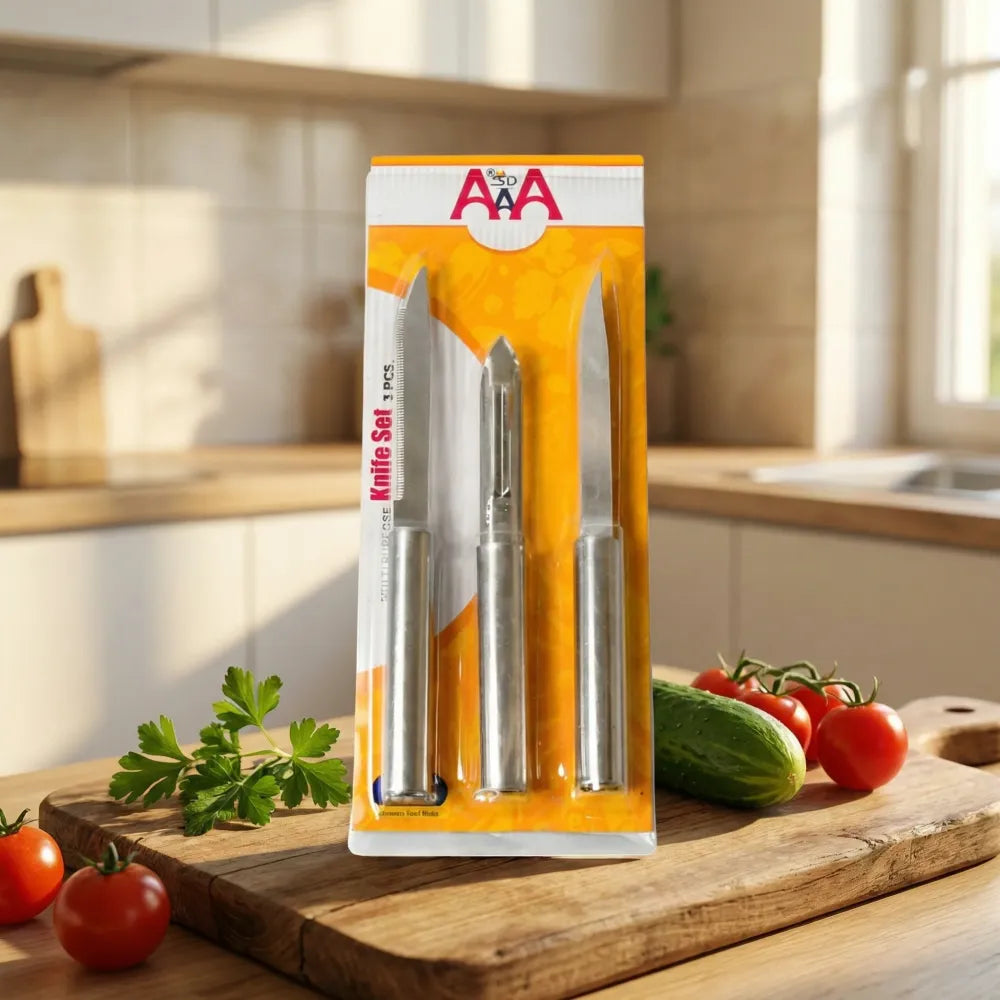 8243 stainless steel multipurpose sharp cutting knife with non-slip handle for fruit meat and vegetable chopping (pack