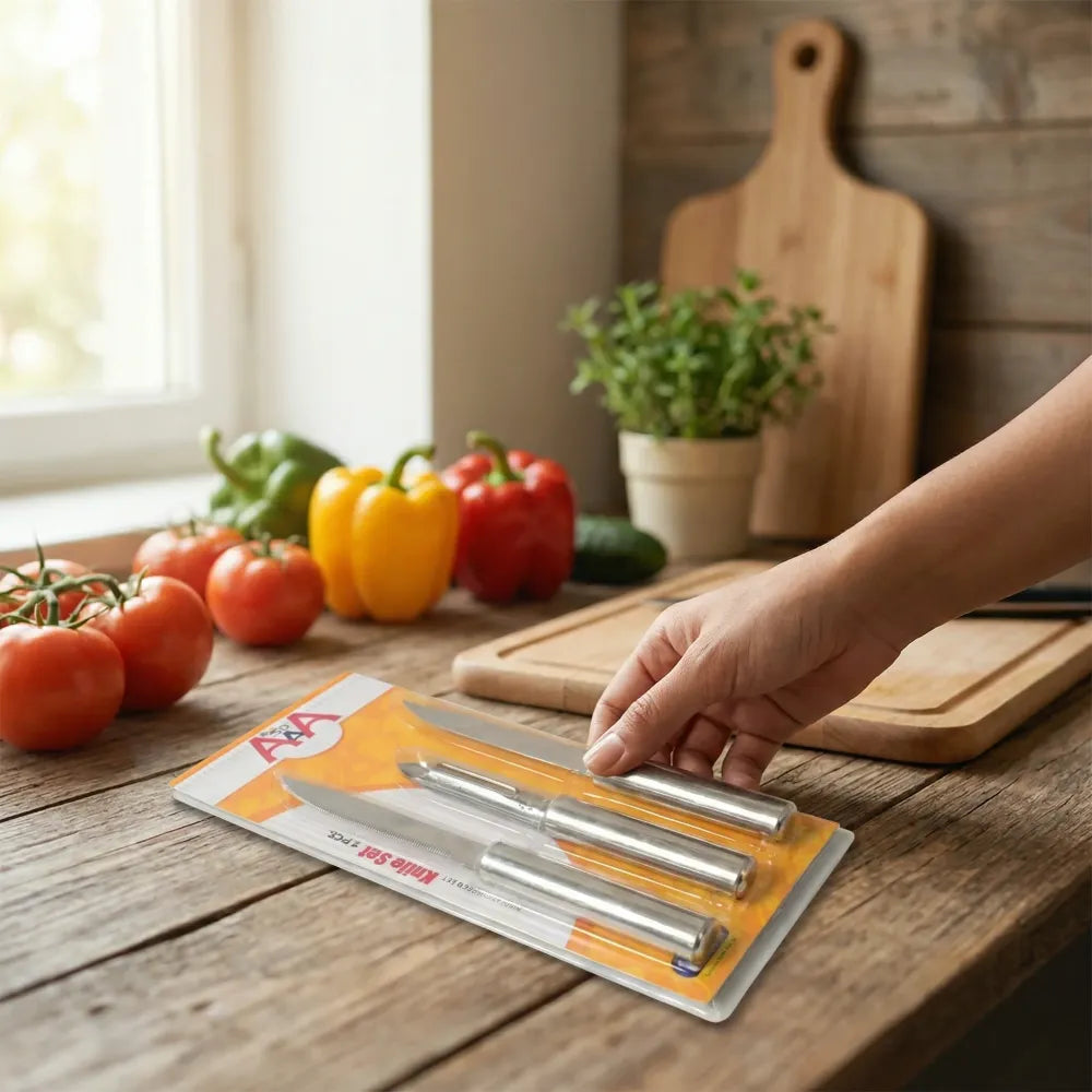 8243 stainless steel multipurpose sharp cutting knife with non-slip handle for fruit meat and vegetable chopping (pack