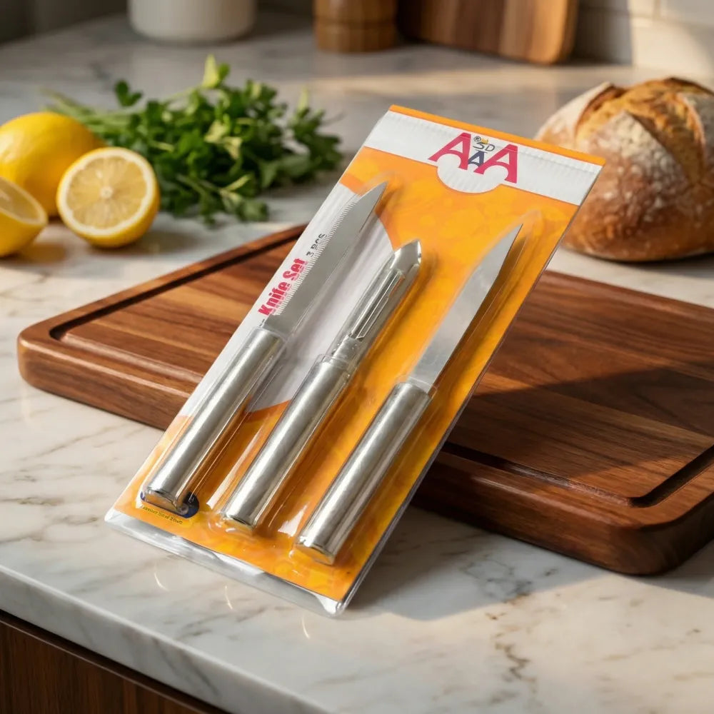 8243 stainless steel multipurpose sharp cutting knife with non-slip handle for fruit meat and vegetable chopping (pack