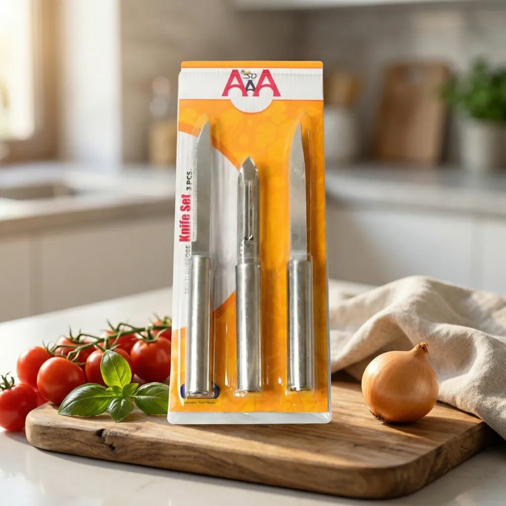 8243 stainless steel multipurpose sharp cutting knife with non-slip handle for fruit meat and vegetable chopping (pack