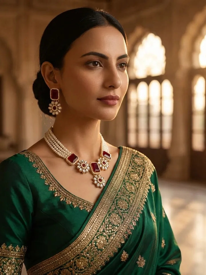 Red Stone Kundan Choker Necklace Set