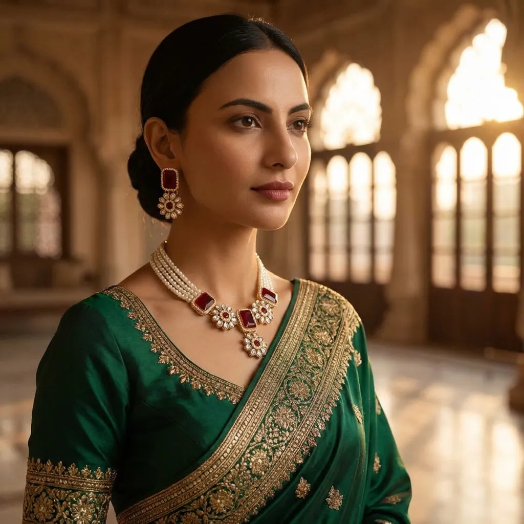 Red Stone Kundan Choker Necklace Set