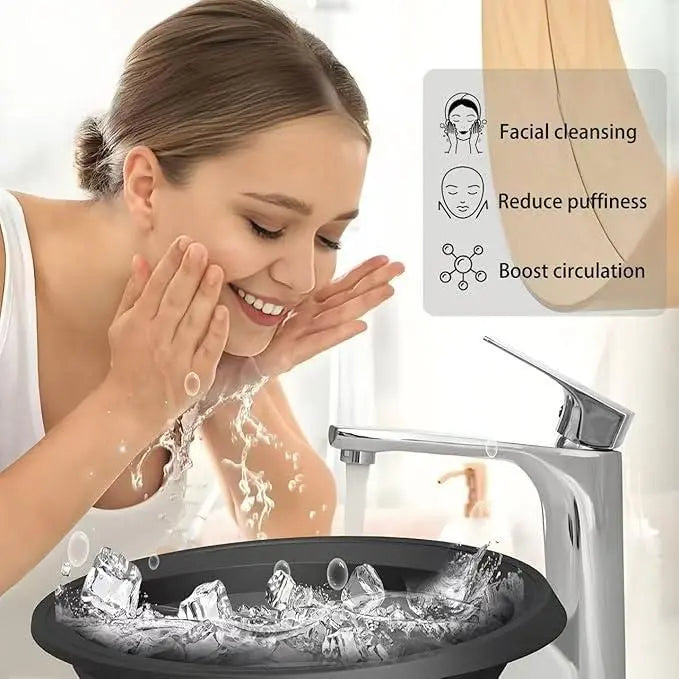 Portable ice face bowl for puffiness relief