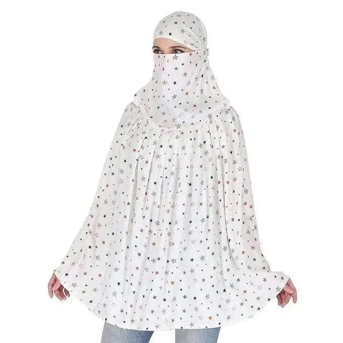 Cotton printed long scarf mask – white