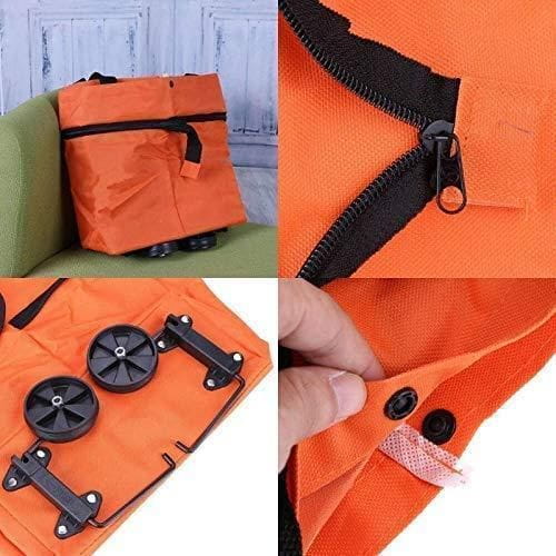 Foldable light weight polyester shopping trolley bag for vegetables grocery travel dual wheel waterproof (multicolor)