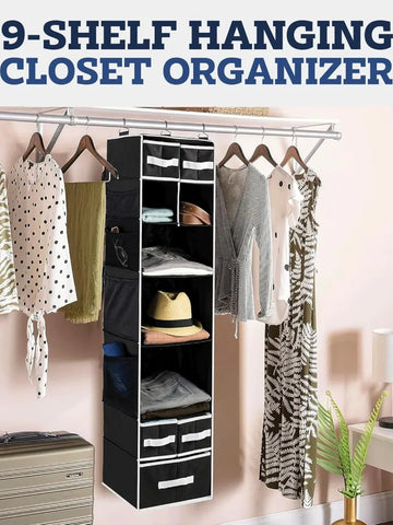 9 Shelf Hanging Closet Organizer With 5 Drawer Organizers