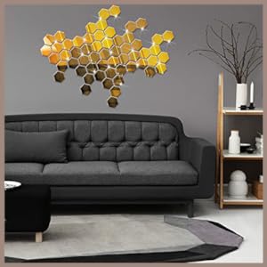 Mirror Stickers For Wall Pack Of 48 (Hexagon Gold)